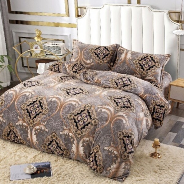 Lenjerie pentru Pat Dublu, Cocolino Premium, 4 Piese – Plușată, Groasă, și Călduroasă, Ideală pentru Iarnă –  Confort Maxim, Antișifonare, Grej, elegant [1]