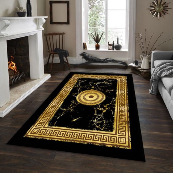 Covor Antiderapant, Design Greek, 80x150cm, Negru/Auriu [1]