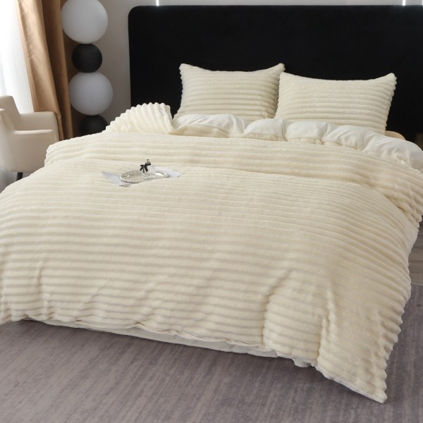 Lenjerie de Pat Dublu, 4 piese, Blăniță Artificială de Iepure Cocolino, Model Gofrat – Moale, Călduroasă și Elegantă pentru Nopți de Vis, Crem [1]