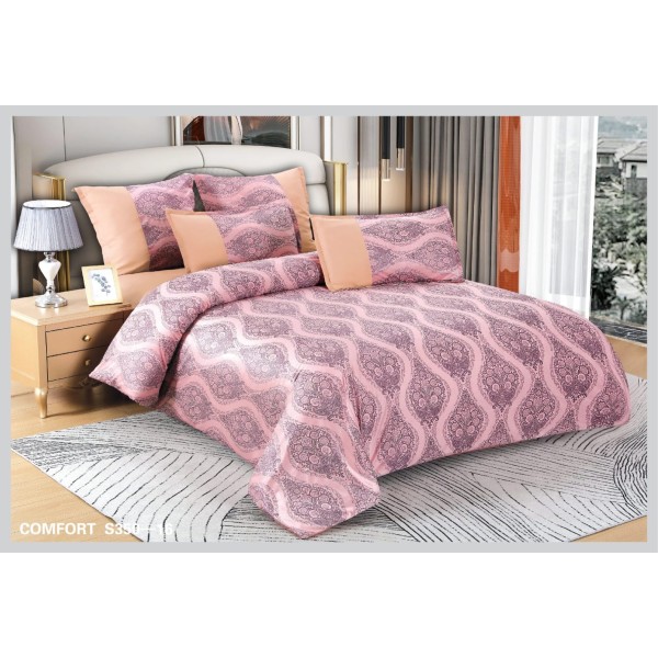 Lenjerie de Pat dublu, din Catifea Royală Velvetto, East Comfort, 6 piese – Răsfăț Premium și Confort de Lux, Cu Tehnologie de Broderie Digitală, Roz [1]
