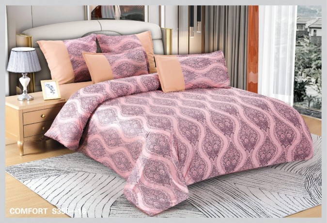 Lenjerie de Pat dublu, din Catifea Royală Velvetto, East Comfort, 6 piese – Răsfăț Premium și Confort de Lux, Cu Tehnologie de Broderie Digitală, Roz