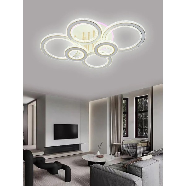 Lustra LED RFAN, Model R9134/2+2+2C, Cu Telecomanda, 3 Tipuri De Lumina Plus Lumina RGB, Intensitate Reglabila, 117W, Alb/Auriu [1]