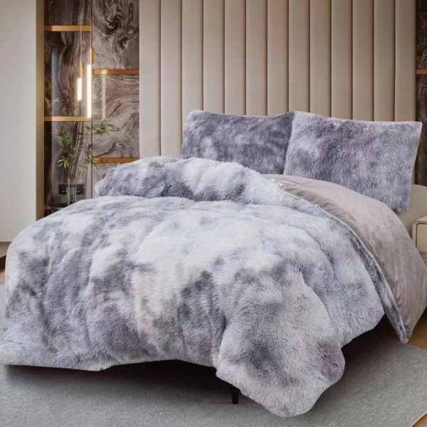Lenjerie Cocolino Fluffy Super Pufoasă, Set 4 Piese, Pat Dublu, Cearșaf cu elastic – Căldură și Confort Premium, Ideală pentru Nopți Friguroase, Gri degrade [1]