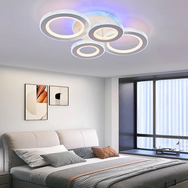 Lustra LED RFAN, Model M600/2+2, Cu Telecomanda, 3 Tipuri De Lumina Plus Lumina RGB, Intensitate Reglabila, 192W, Alb [1]