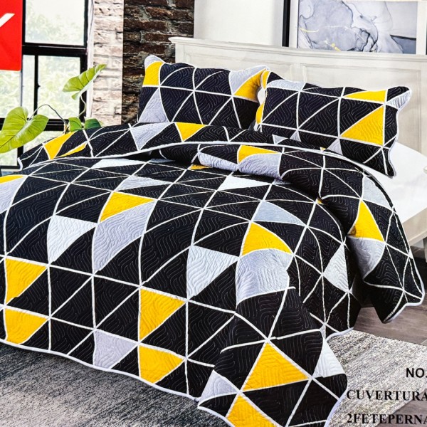 Cuvertură Pat Dublu, 3 Piese, Bumbac 100% Imprimat – Calitate Premium, cu Imprimeu Durabil, cod CSA-CV33 [1]