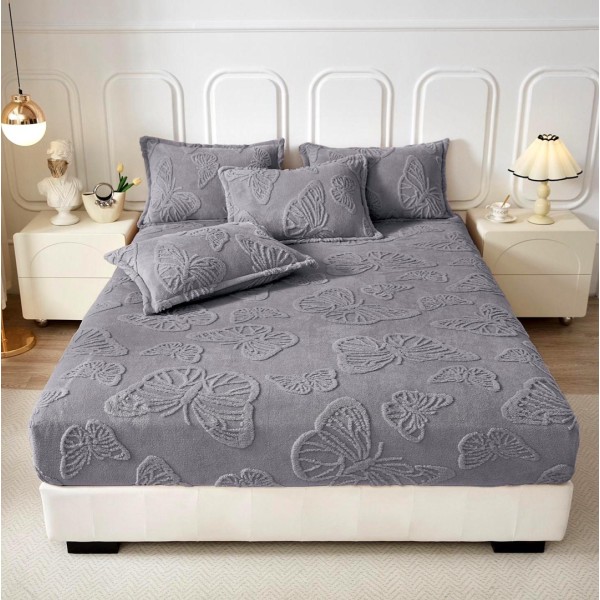 Cearsaf cu elastic COCOLINO, 180x200x25cm, 2 fete de perne, fluturi, Gri inchis [1]