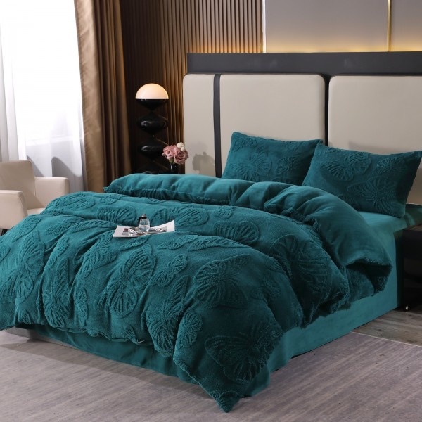 Lenjerie de Pat Dublu, Cocolino Ultra Pufoasă, 4 piese, cu Fluturi 3D, Turquoise, fluturi [1]