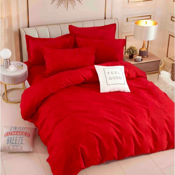 Lenjerie pat dublu,  FINET, 6 piese, Jojo Home, Rosu, model floral [1]