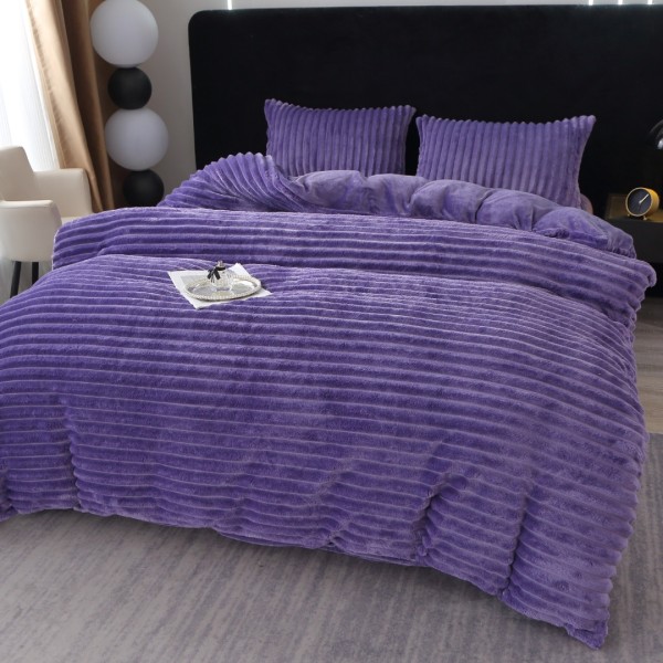 Lenjerie de Pat Dublu, 4 piese, Blăniță Artificială de Iepure Cocolino, Model Gofrat – Moale, Călduroasă și Elegantă pentru Nopți de Vis, Mov [1]