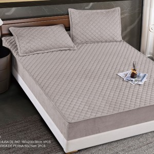 Husă Matlasată Tip Topper din Catifea 160x200cm, cu 2 Fețe de Pernă 50x70cm -  Somn Odihnitor și Susținere pentru Spate, Grej