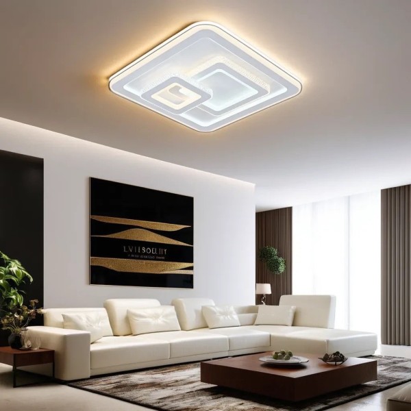 Lustra LED RFAN, Model R9115/460, Cu Telecomanda, 3 Tipuri De Lumina, Intensitate Reglabila, 91W, Alb [1]