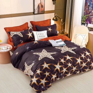 Lenjerie pat 140x200cm, 4 piese, cu ELASTIC,  Negru, stelute