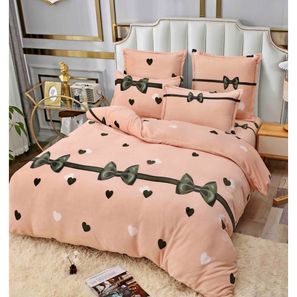 Lenjerie pat dublu, Super Pufoasa COCOLINO, 6 piese, Jojo Home, Roz piersica, fundite [1]
