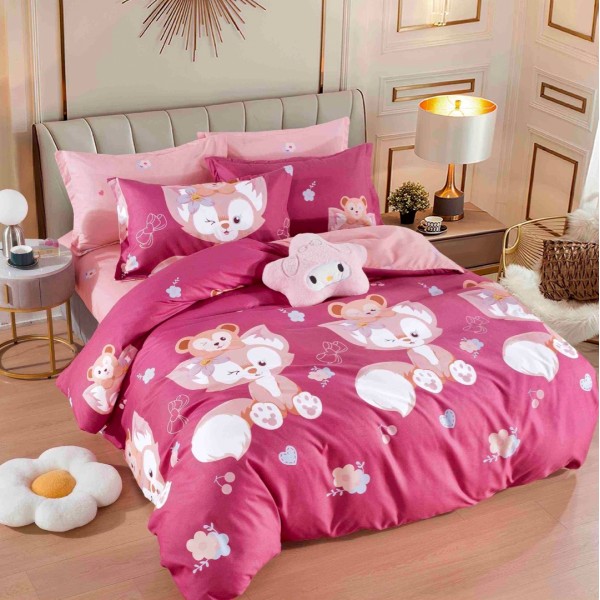 Lenjerie pat dublu,  FINET, 6 piese, Jojo Home, Roz, vulpite, ursuleti [1]