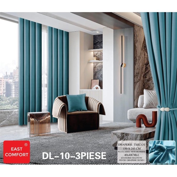 Draperie din Tercot Luxury, cu inele încastrate, East Confort,150x245cm, cu Șnur Magnetic și Față de Pernă Decorativă – Calitate Premium pentru Confortul Tău, Bleu [1]