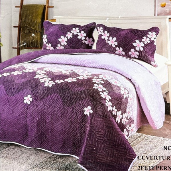 Cuvertură Pat Dublu, 3 Piese, Bumbac 100% Imprimat – Calitate Premium, cu Imprimeu Durabil, cod CSA-CV28 [1]
