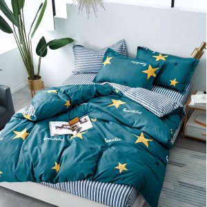 Lenjerie pat dublu (140x200cm, 160x200cm, 180x200cm), bumbac satinat, cearsaf clasic, 4 piese,  Turquoise, stelute Lenjerie pat dublu (140x200cm, 160x200cm, 180x200cm), bumbac satinat, cearsaf clasic, 4 piese,  Turquoise, stelute