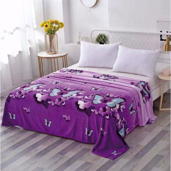 Patura pufoasa cocolino 200x230cm, 240g/mp, Mov, fluturi [1]