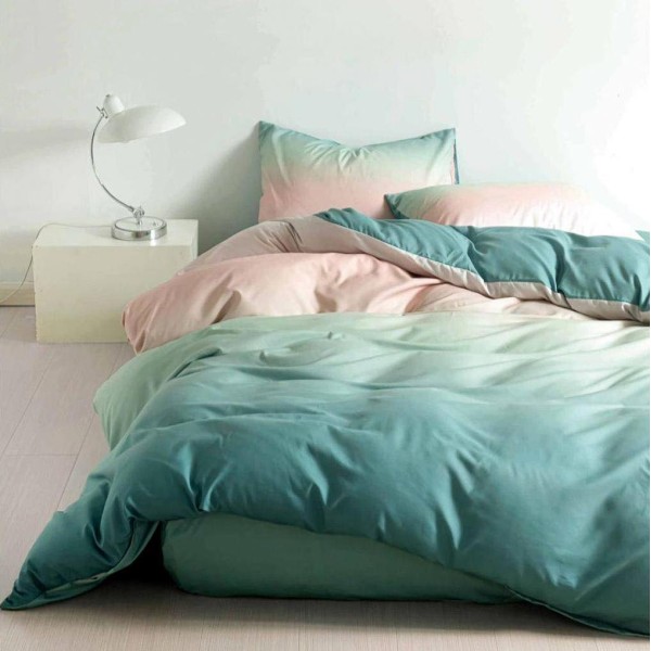 Lenjerie pat dublu (140x200cm, 160x200cm, 180x200cm), bumbac satinat, cearsaf clasic, 4 piese,  Verde [1]