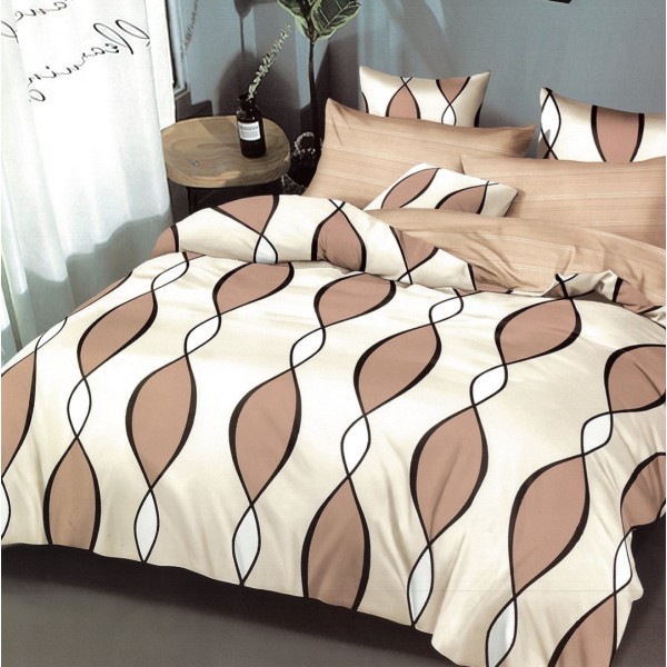 Lenjerie pat dublu,  FINET, 6 piese, Maroniu, abstract [1]