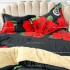 Lenjerie pat dublu, Super Pufoasa COCOLINO cu BLANITA, 4 piese, Negru-Rosu, Trandafiri [8]