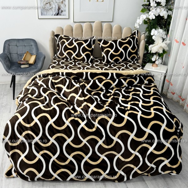 Lenjerie pat dublu, Super Pufoasa COCOLINO cu BLANITA, 4 piese, Bej, model cu linii [1]