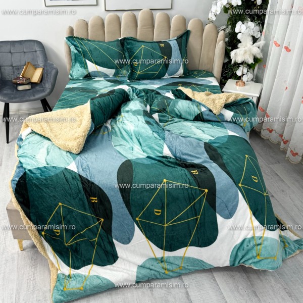 Lenjerie pat dublu, Super Pufoasa COCOLINO cu BLANITA, 4 piese, Verde, model clasic [1]