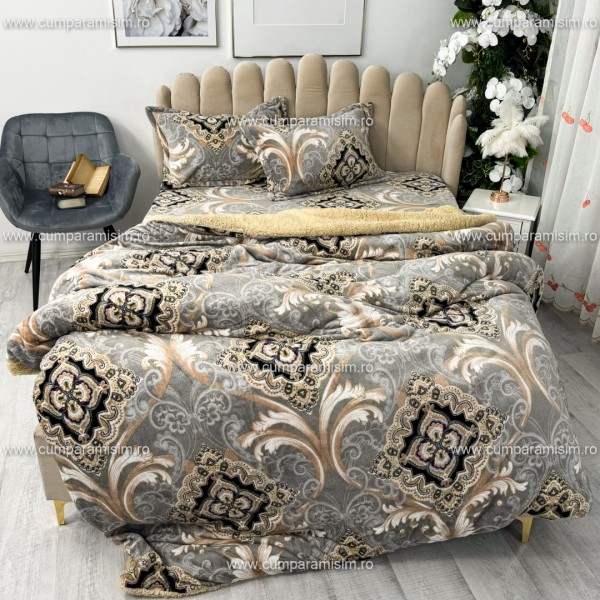 Lenjerie pat dublu, Super Pufoasa COCOLINO cu BLANITA, 4 piese, Bej, model elegant [1]
