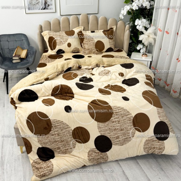 Lenjerie pat dublu, Super Pufoasa COCOLINO cu BLANITA, 4 piese, Bej, cercuri [1]