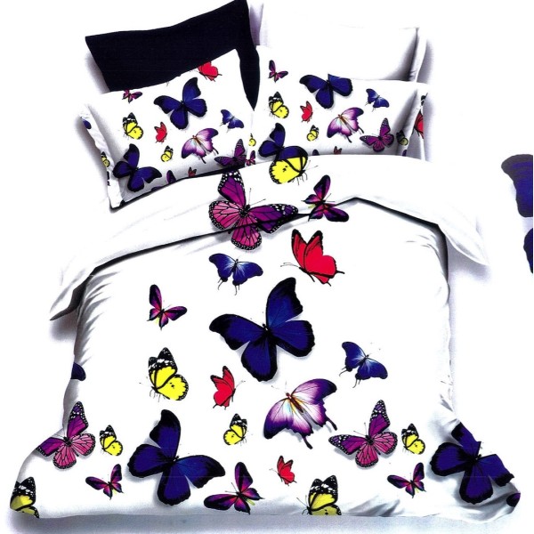 Lenjerie pat dublu,  FINET, 6 piese, Albastru, fluturasi [1]