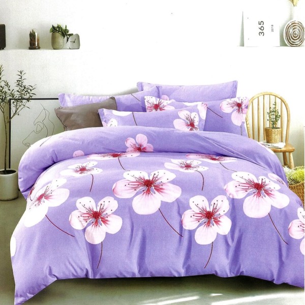Lenjerie pat dublu,  FINET, 6 piese, Mov, flori [1]