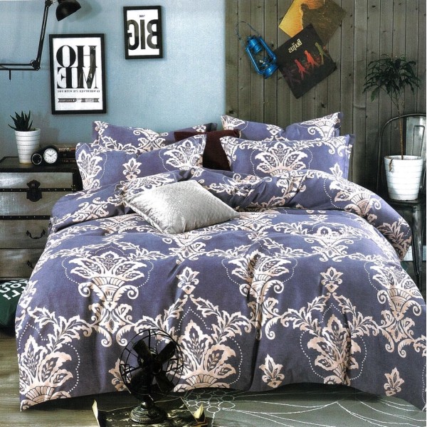 Lenjerie pat dublu,  FINET, 6 piese, Gri, floral [1]