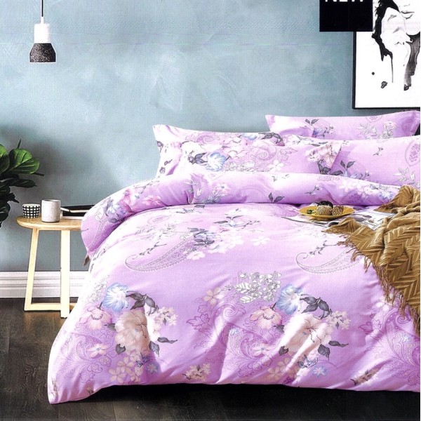 Lenjerie pat dublu,  FINET, 6 piese, Mov, floral [1]