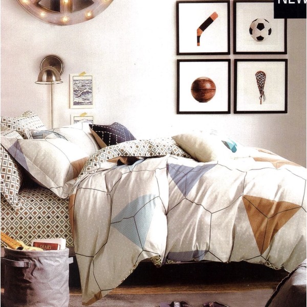 Lenjerie pat dublu,  FINET, 6 piese, Bej, forme geometrice [1]