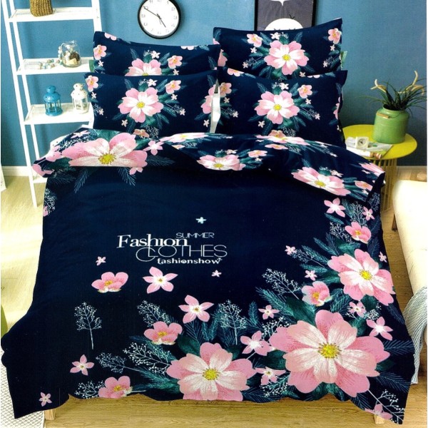 Lenjerie pat dublu,  FINET, 6 piese, Roz, flori [1]