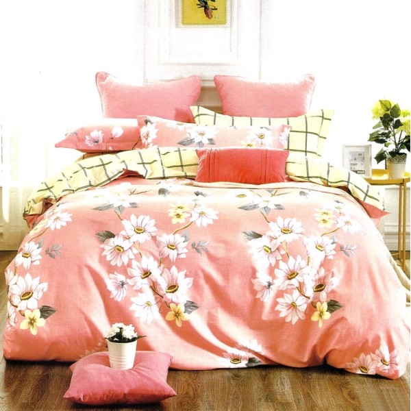 Lenjerie pat dublu,  FINET, 6 piese, Roz, flori [1]