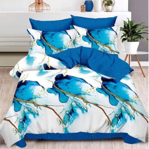 Lenjerie pat dublu (140x200cm, 160x200cm, 180x200cm),  FINET, 6 piese, Albastru, abstract