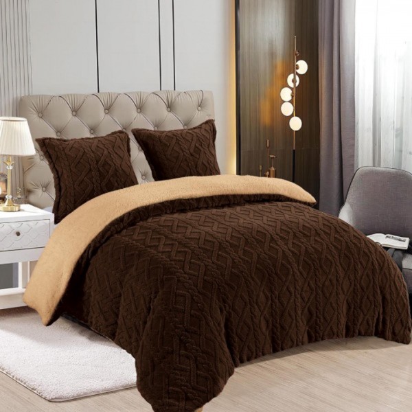 Pilota CoCoLiNo Sherpa tip Tricotaj cu blanita, matlasata, 200x230cm, Maro inchis [1]