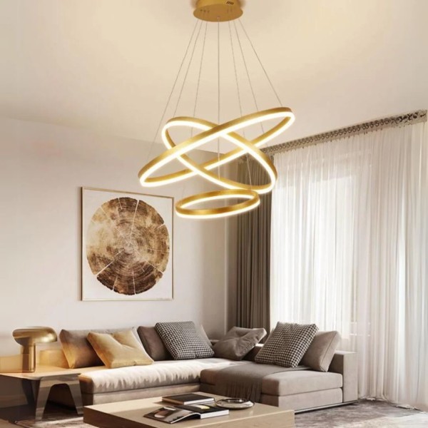 Lustra LED Tip Pendul RFAN, Model F203/3, Cu Telecomanda, 3 Tipuri De Lumina, Inaltime Reglabila, 160W, Auriu [1]