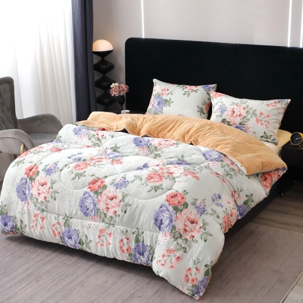  Pilota Cocolino cu blanita 200x230cm si 2 fete de perna 50x70cm, Verzui, flori [1]