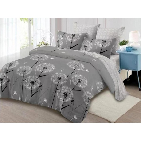 Lenjerie pat dublu,  FINET, cu elastic, 6 piese, Gri, Papadii [1]