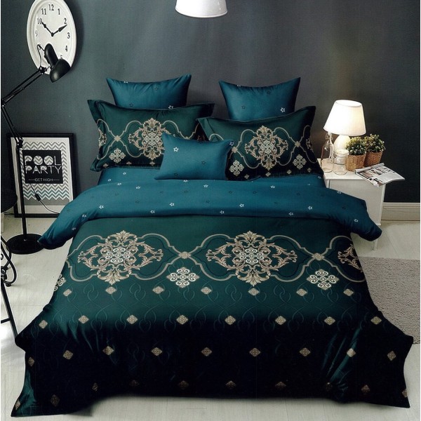 Lenjerie pat dublu,  FINET, 6 piese, Verde, model oriental [1]