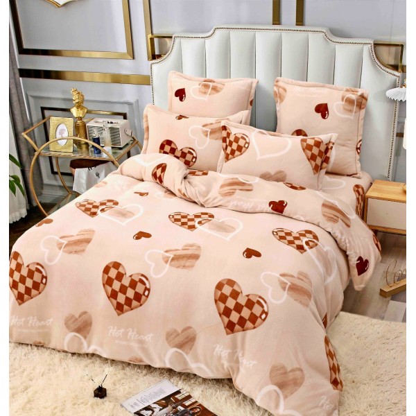 Lenjerie pat dublu, Super Pufoasa COCOLINO, 6 piese, Jojo Home, Crem, inimioare [1]