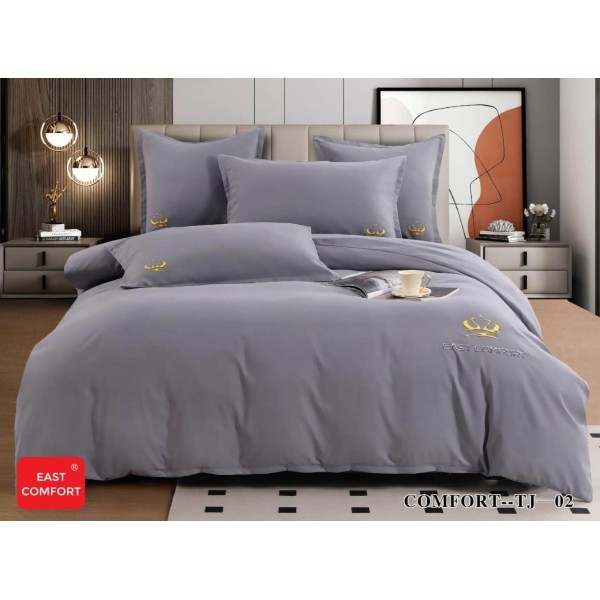 Lenjerie Pat Dublu Premium HoReCa 6 Piese,  Finet cu Logo Brodat EAST COMFORT - Confort și Eleganță pentru Hoteluri și Pensiuni, Gri [1]