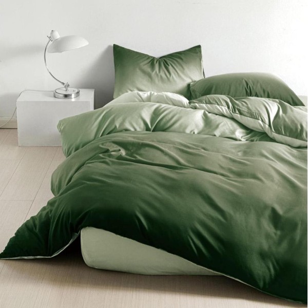 Lenjerie pat dublu (140x200cm, 160x200cm, 180x200cm), bumbac satinat, cearsaf clasic, 4 piese,  Verde [1]