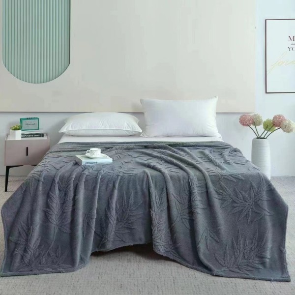 Patura CoCoLiNo, model grofat cu model in relief, 200x230cm, gri, frunze [1]