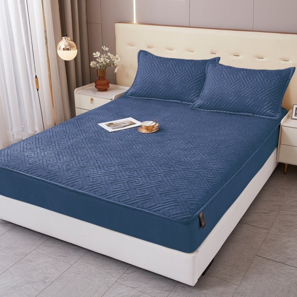 Husă Matlasată Tip Topper din Catifea 160x200cm, cu 2 Fețe de Pernă 50x70cm -  Somn Odihnitor și Susținere pentru Spate, Bleumarin [1]