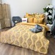 Set Luxury:  Lenjerie de Pat dublu, din Catifea Royală Velvetto, 6 piese si Draperie cu inele încastrate, 2buc x 150x245cm, cu Șnur Magnetic și Față de Pernă Decorativă, Galben, Gri