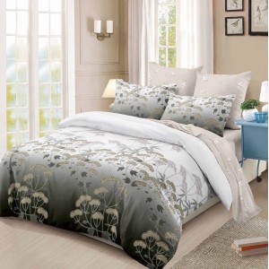 Lenjerie pat dublu,  FINET, cu elastic, 6 piese, Gri, Flori