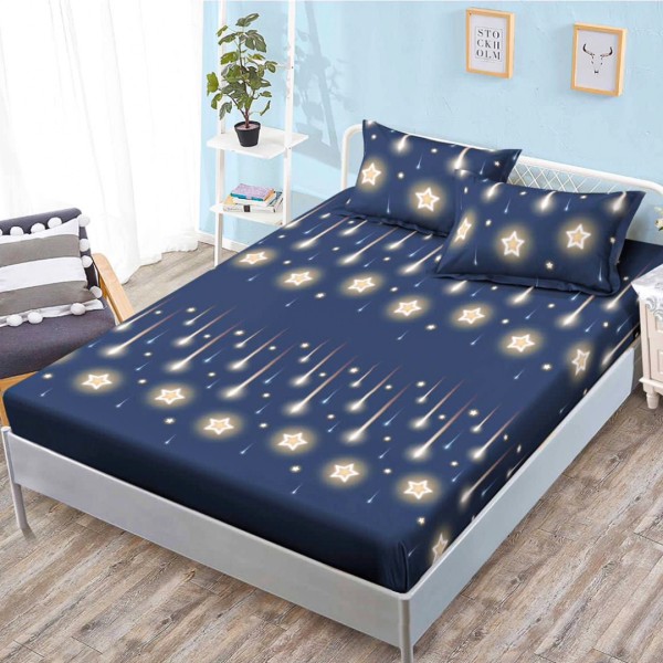 Cearsaf cu elastic, FINET, 160x200cm, 2 fete de perne 50x70cm, Bleumarin, Stele cazatoare – confort si eleganta pentru patul tau [1]